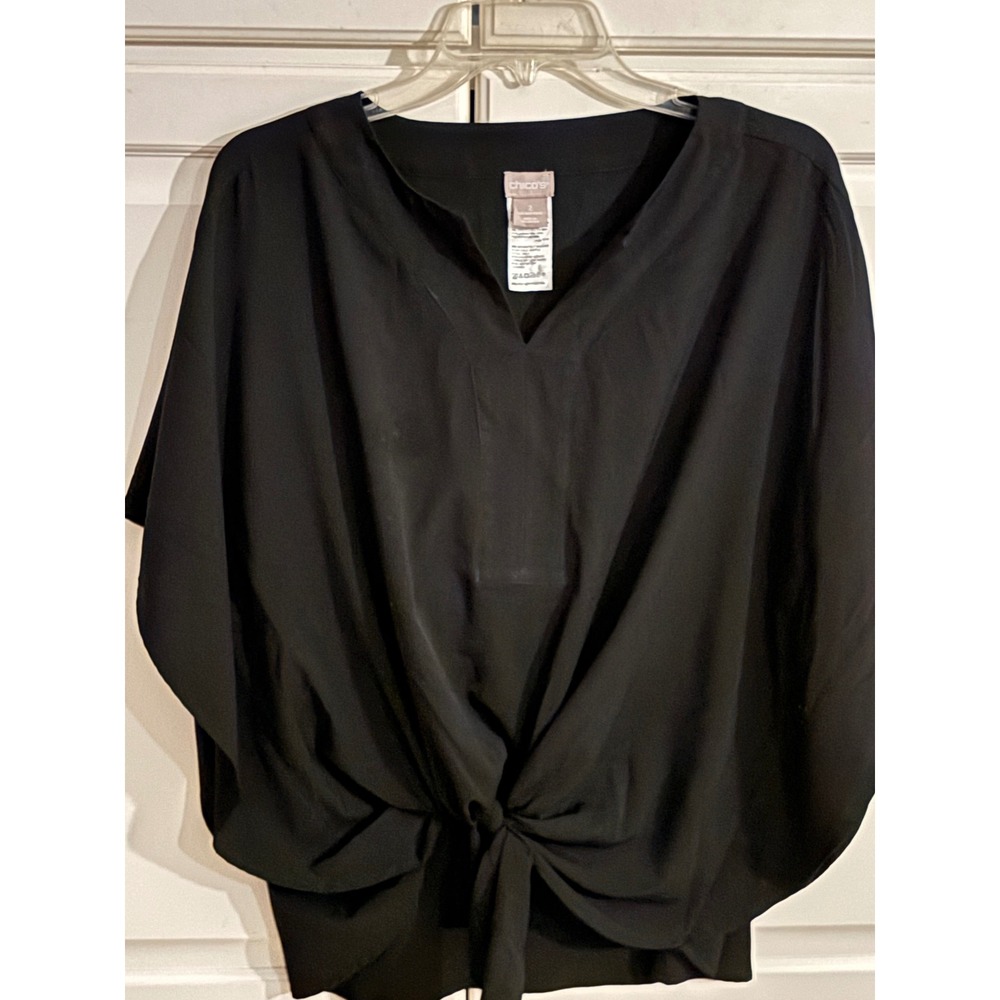 Chico's Black Tie Front V-Neck Dolman Sleeve Blouse Size L US 12/14